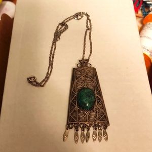 VINTAGE ISRAEL Sterling SILVER & TURQUOISE dangling pendant